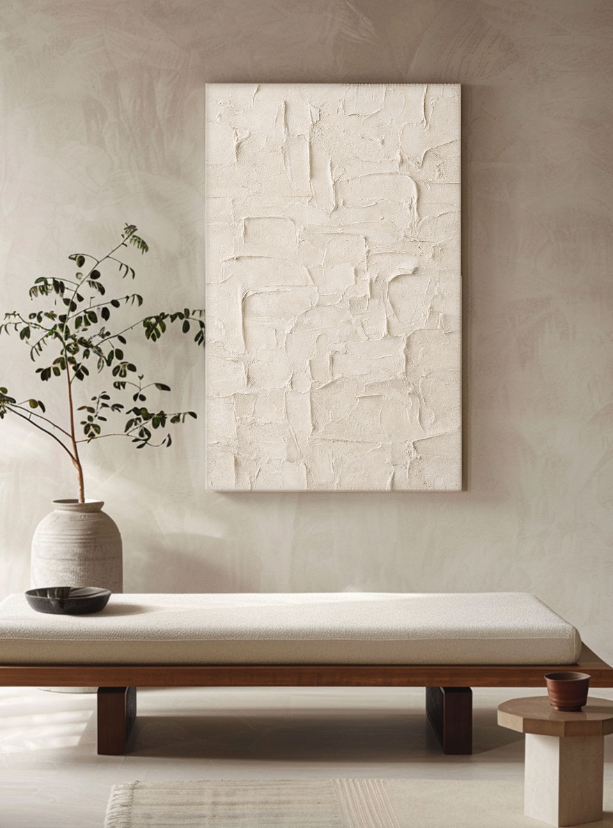 Minimalist Neutral Beige Abstract Textured Wall Art Modern Handcrafted Stucco Trowel Mark Canvas Artwork Wabi Sabi Style Elegant Muted Tone Wall Decor for Contemporary Home