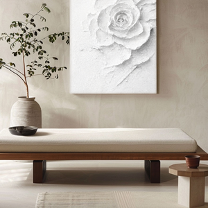 Minimalist White Textured 3D Rose Flower Impasto Wall Art Elegant Modern Neutral Decor for Living Room Bedroom Office
