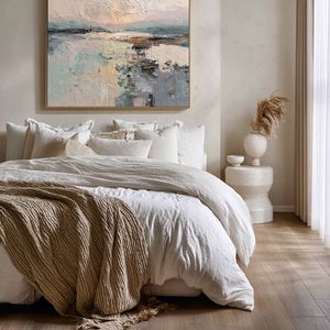 Abstract Ocean Sky Landscape Textured Wall Art, Soft Pink Beige Blue White Impasto Painting for Modern Home Decor, Calm Nature Inspired Artwork for Living Room Bedroom Office