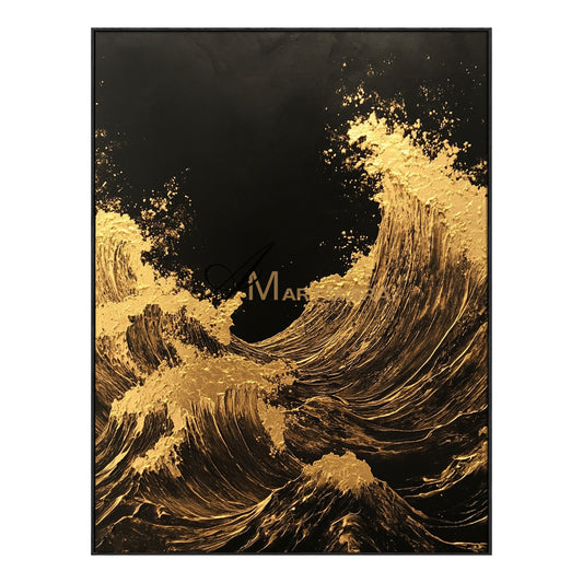 Ocean Wall Art | The Wave Painting | Large Textured Wall Art | Black And Gold Wall Art  #POS056