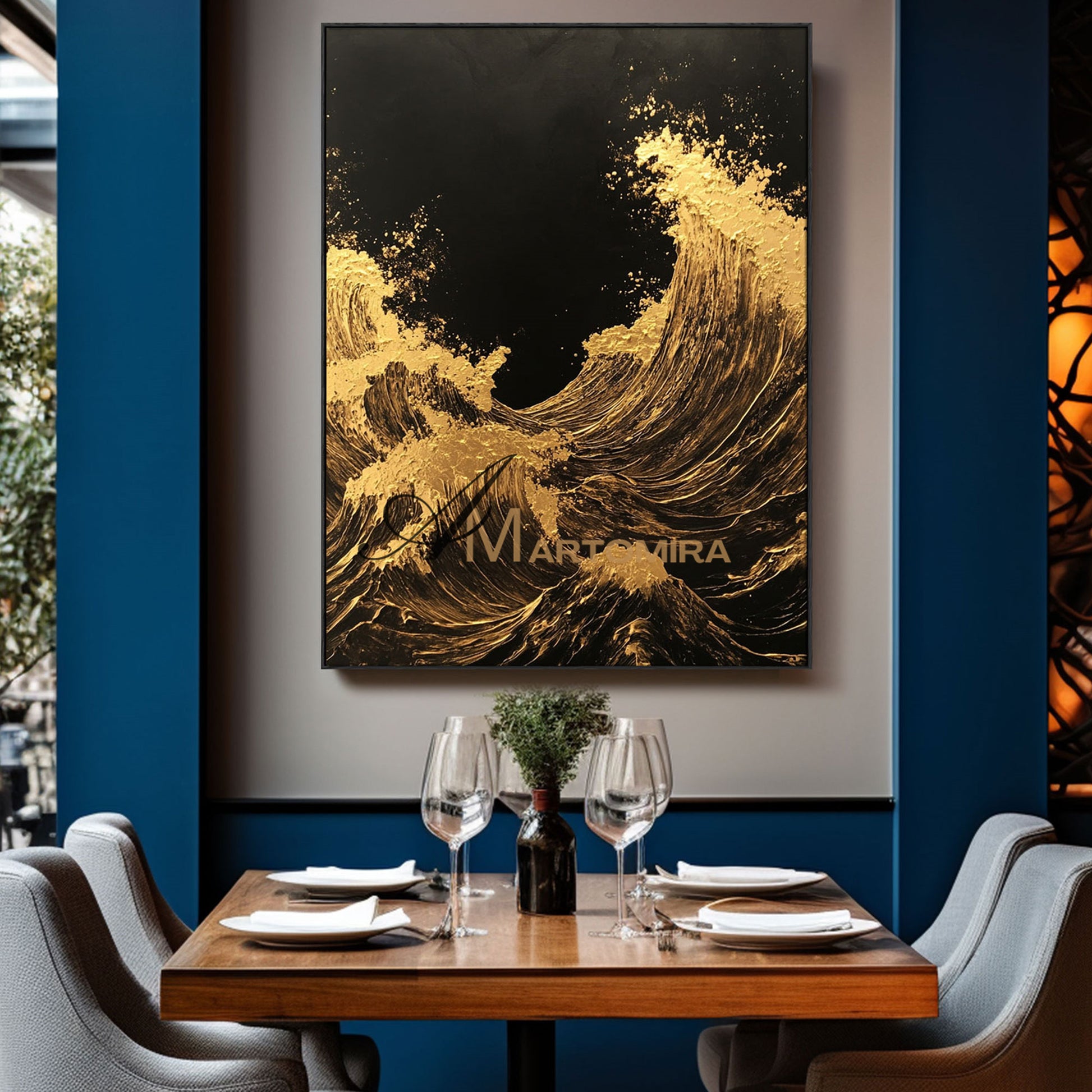 Ocean Wall Art | The Wave Painting | Large Textured Wall Art | Black And Gold Wall Art  #POS056