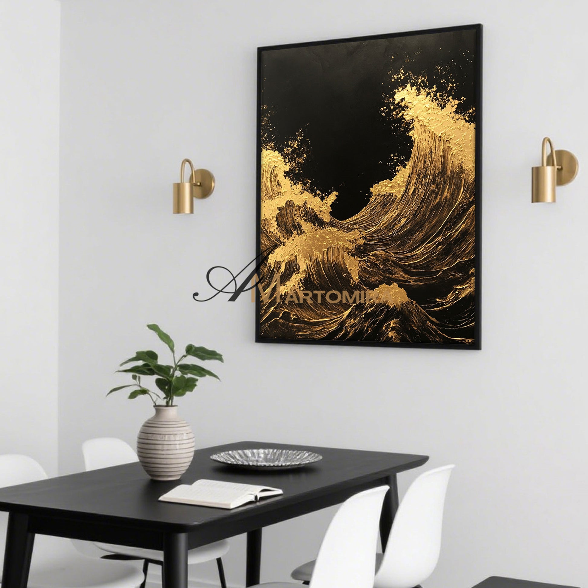 Ocean Wall Art | The Wave Painting | Large Textured Wall Art | Black And Gold Wall Art  #POS056