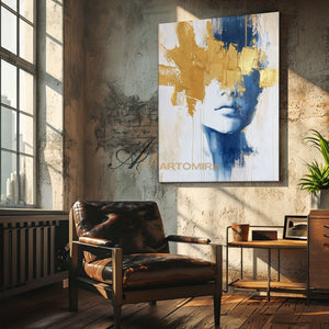 Wall Decor | Blue And Gold Wall Art | Abstract Painting Woman | Art Portraits #AP050