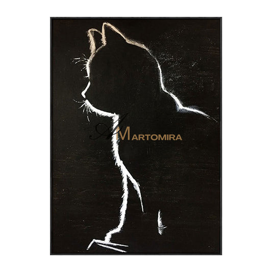 Black Cat Painting | Animal Wall Art | Cat Canvas Wall Art | Black And White Wall Art #MF060