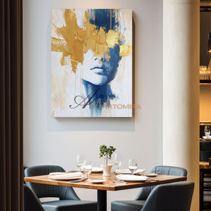Wall Decor | Blue And Gold Wall Art | Abstract Painting Woman | Art Portraits #AP050