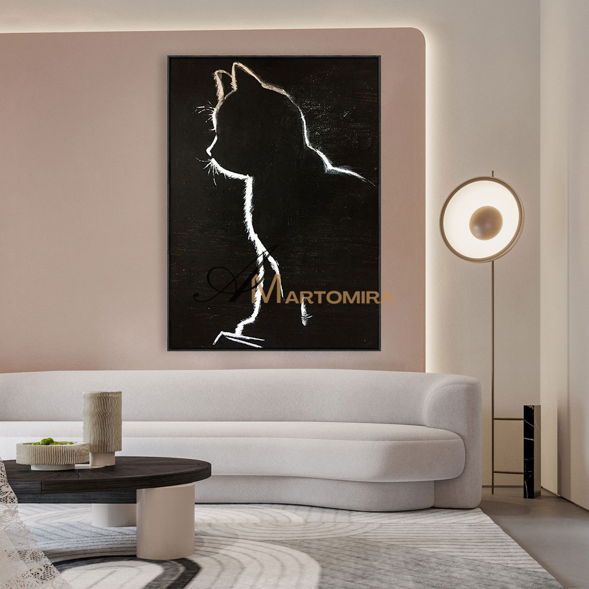 Black Cat Painting | Animal Wall Art | Cat Canvas Wall Art | Black And White Wall Art #MF060
