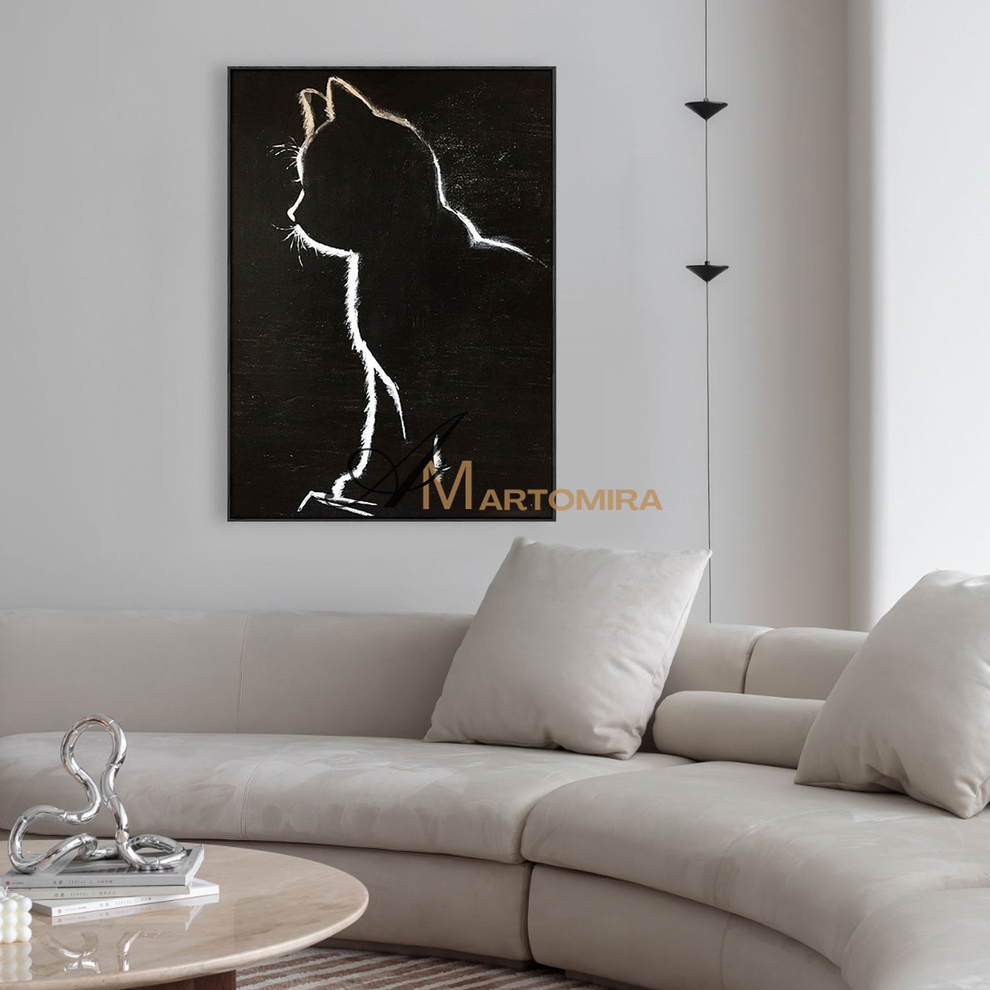 Black Cat Painting | Animal Wall Art | Cat Canvas Wall Art | Black And White Wall Art #MF060