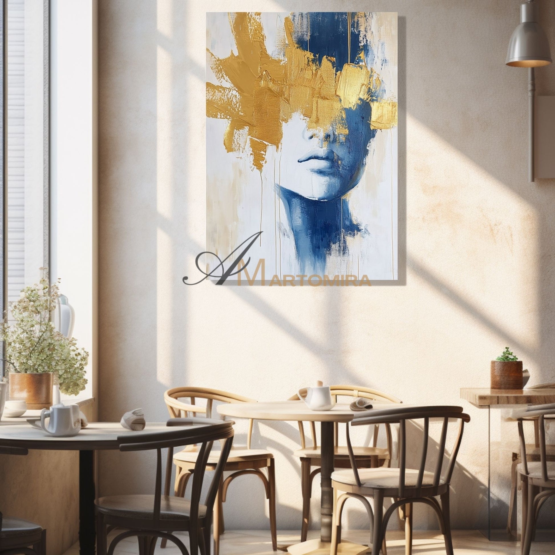 Wall Decor | Blue And Gold Wall Art | Abstract Painting Woman | Art Portraits #AP050