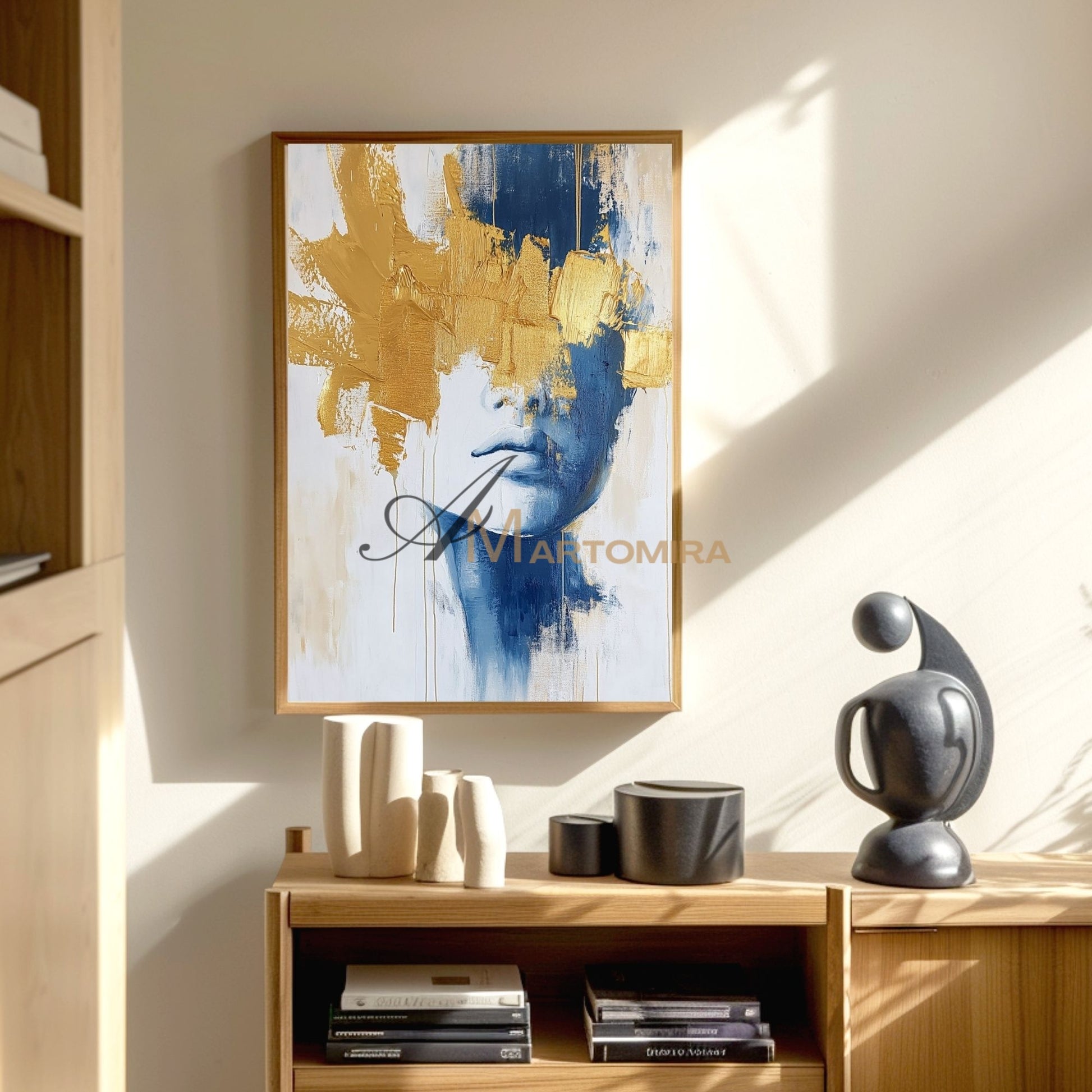 Wall Decor | Blue And Gold Wall Art | Abstract Painting Woman | Art Portraits #AP050