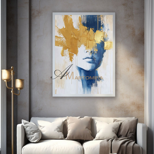 Wall Decor | Blue And Gold Wall Art | Abstract Painting Woman | Art Portraits #AP050