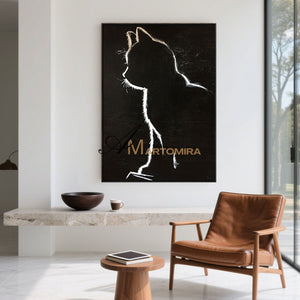 Black Cat Painting | Animal Wall Art | Cat Canvas Wall Art | Black And White Wall Art #MF060