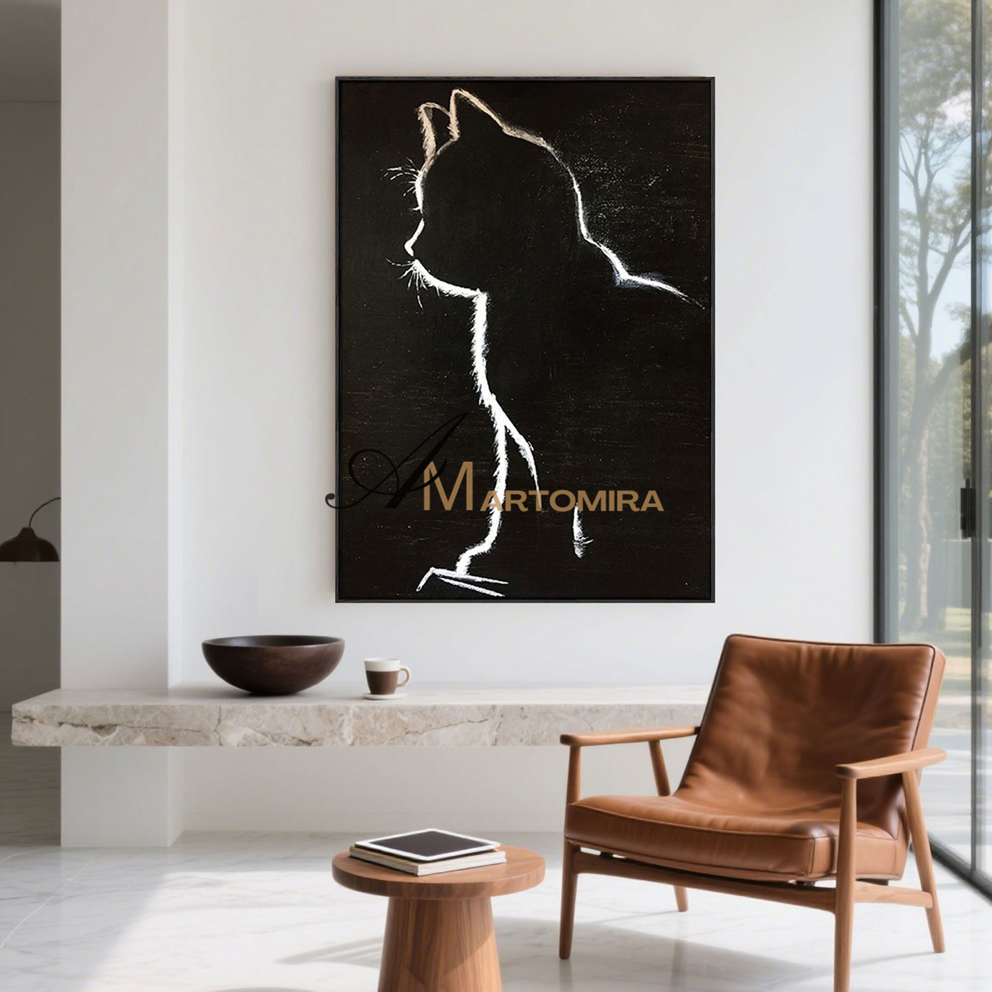 Black Cat Painting | Animal Wall Art | Cat Canvas Wall Art | Black And White Wall Art #MF060