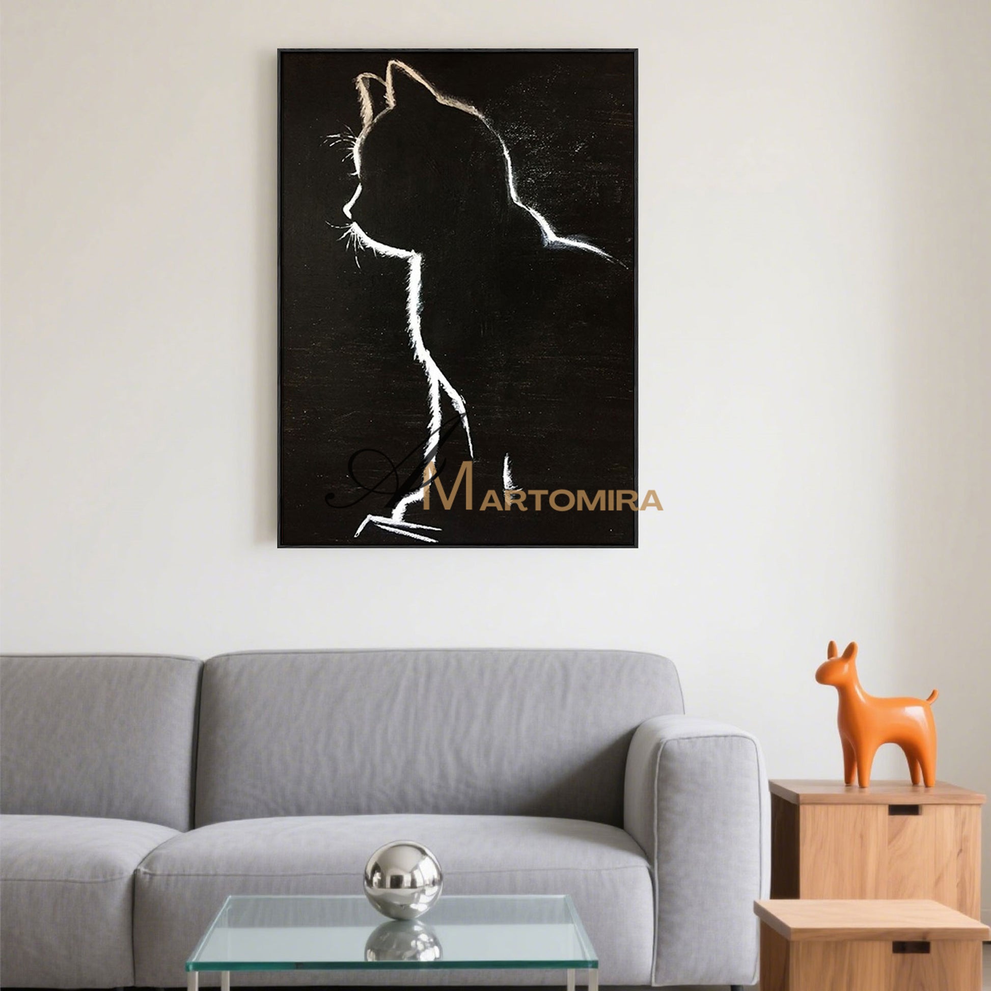 Black Cat Painting | Animal Wall Art | Cat Canvas Wall Art | Black And White Wall Art #MF060