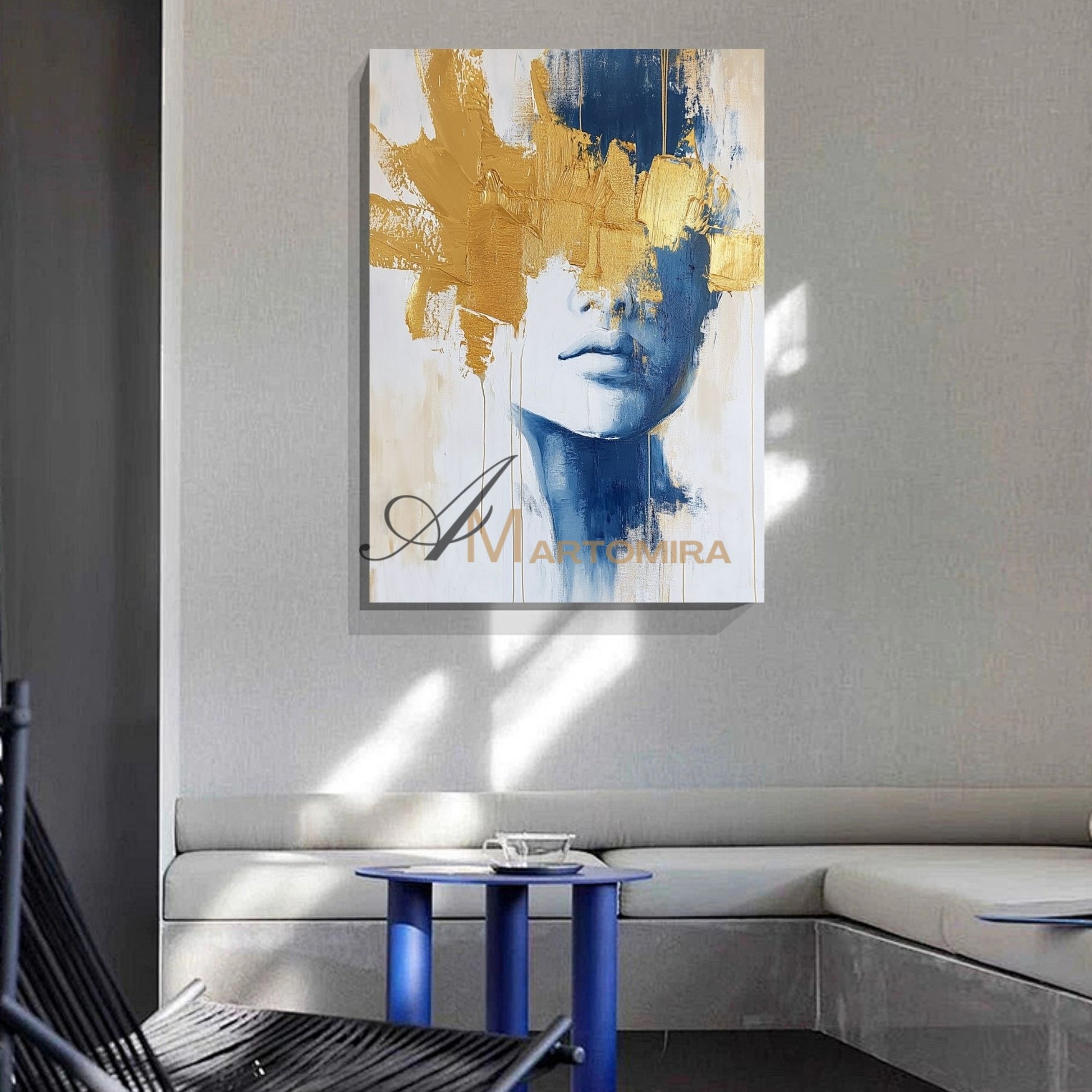 Wall Decor | Blue And Gold Wall Art | Abstract Painting Woman | Art Portraits #AP050