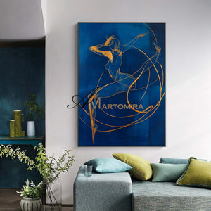 Blue Wall Art | Abstract Painting | Female Body Abstract Art | Canvas Art Wall Decor #AP039