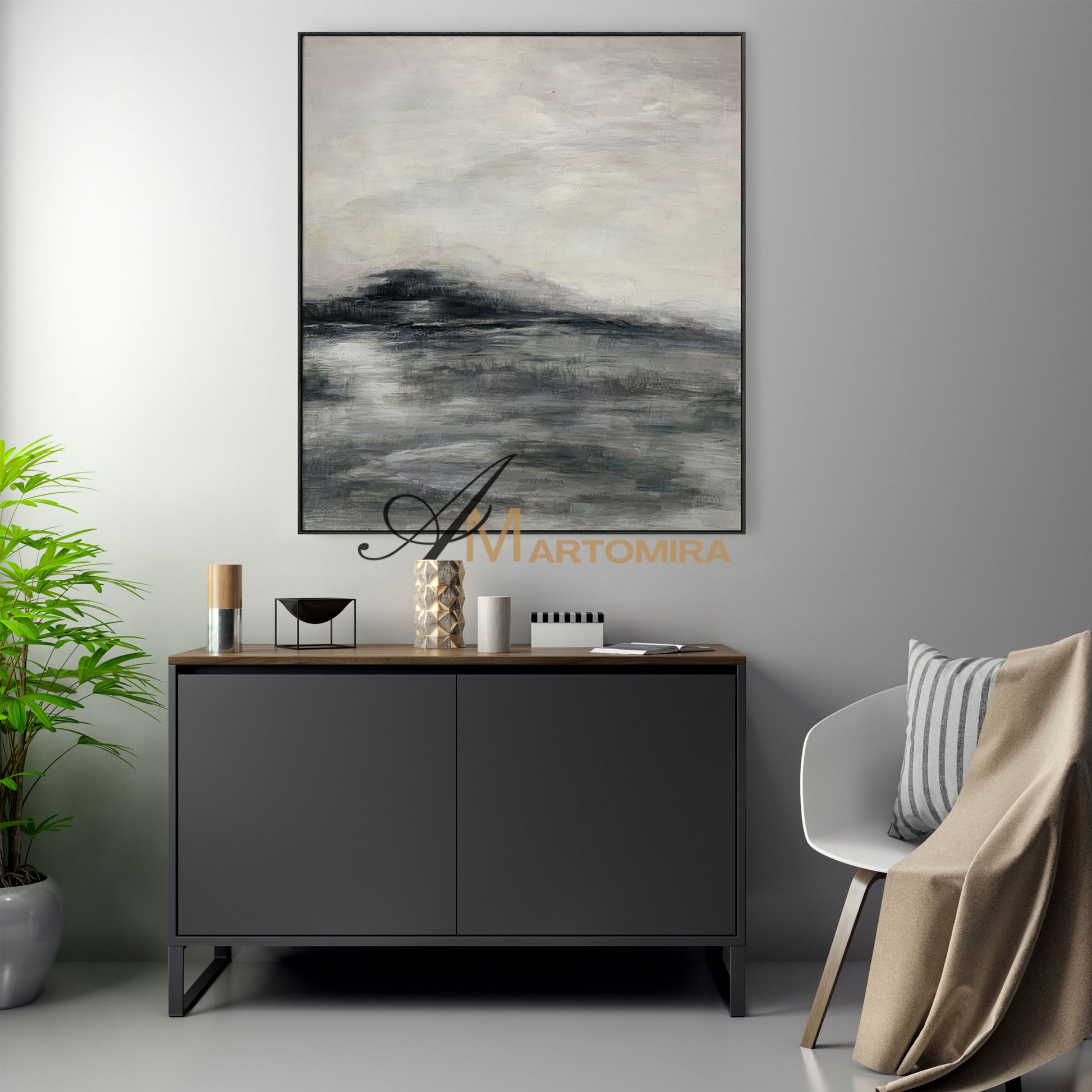 Wabi Sabi Art | Black And White Wall Art | Mountain Landscape Art | Abstract Painting Mountains #NY012