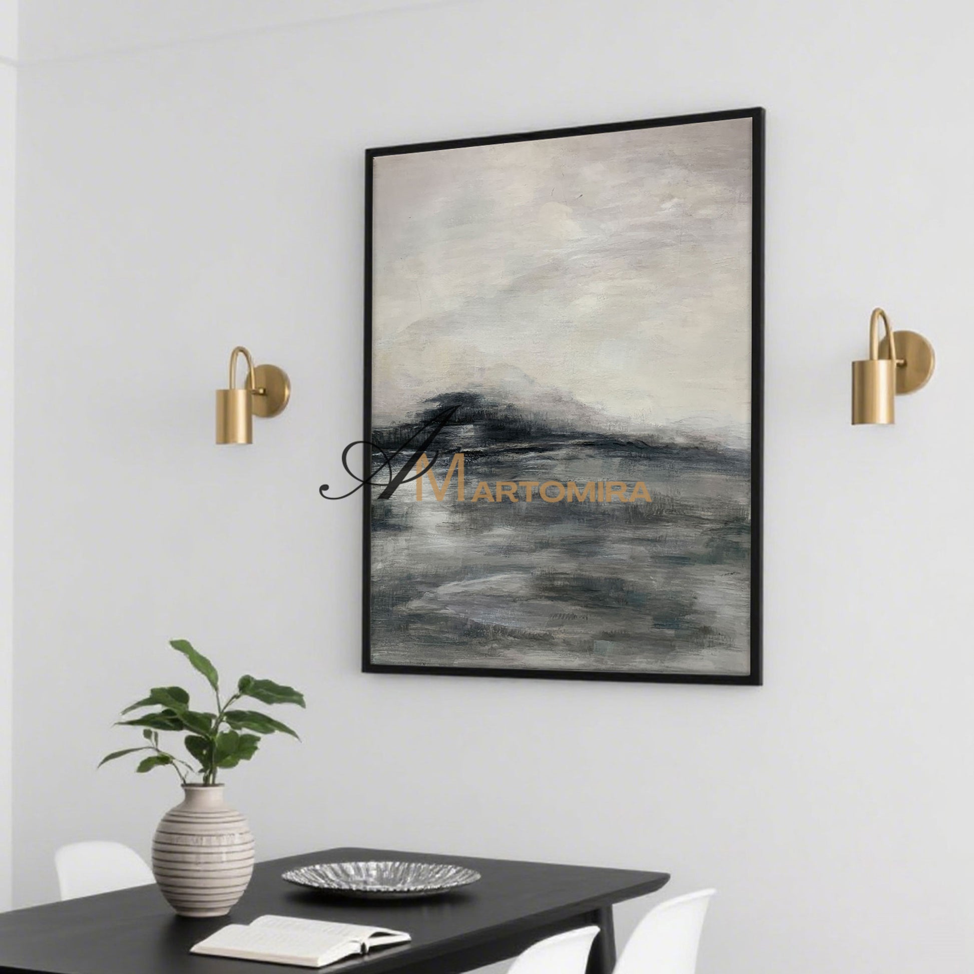 Wabi Sabi Art | Black And White Wall Art | Mountain Landscape Art | Abstract Painting Mountains #NY012