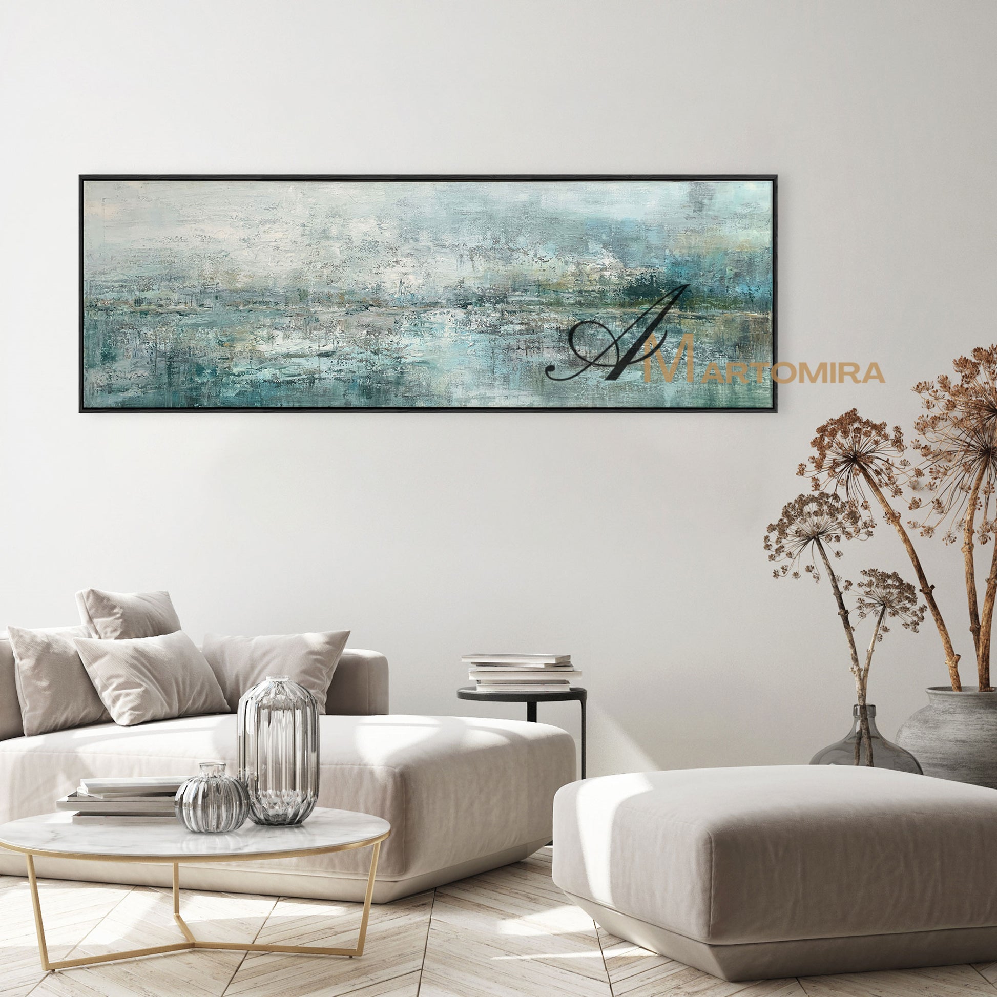 Abstract Landscape Painting | Large Horizontal Wall Art | Green And Blue Abstract Painting #NY013
