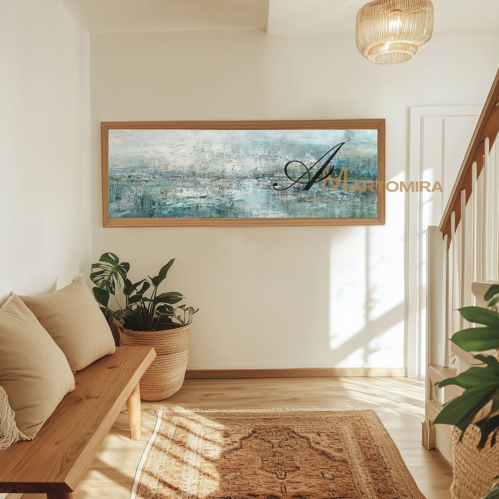 Abstract Landscape Painting | Large Horizontal Wall Art | Green And Blue Abstract Painting #NY013