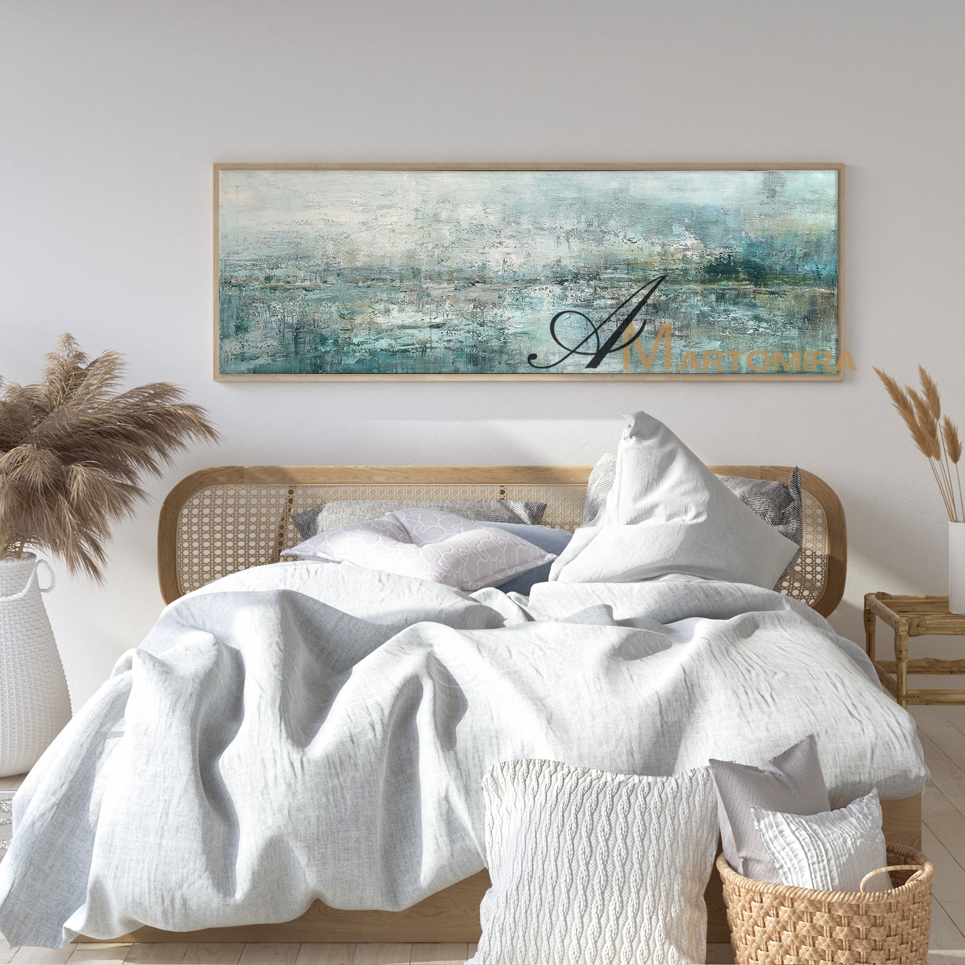 Abstract Landscape Painting | Large Horizontal Wall Art | Green And Blue Abstract Painting #NY013