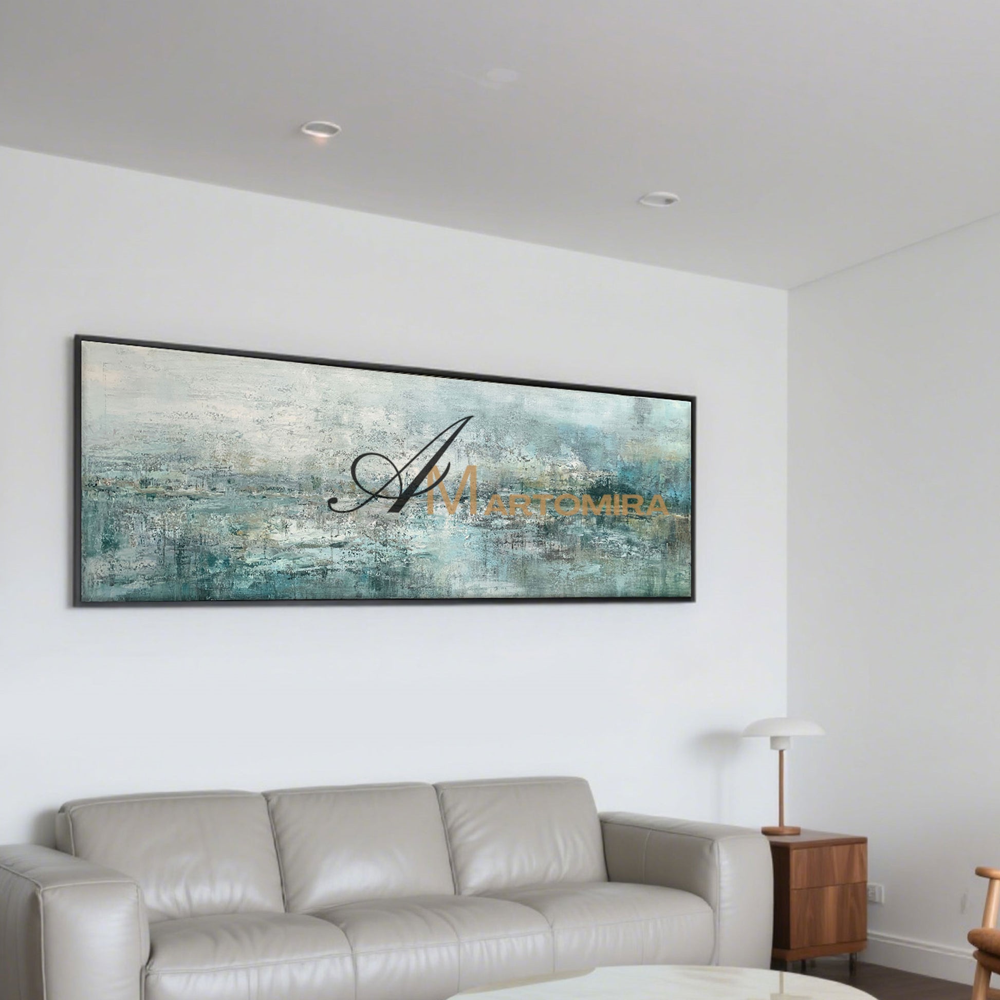 Abstract Landscape Painting | Large Horizontal Wall Art | Green And Blue Abstract Painting #NY013