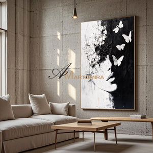 Black And White Abstract Art | Portrait Painting | Textured Painting | Large Wall Art #AP042