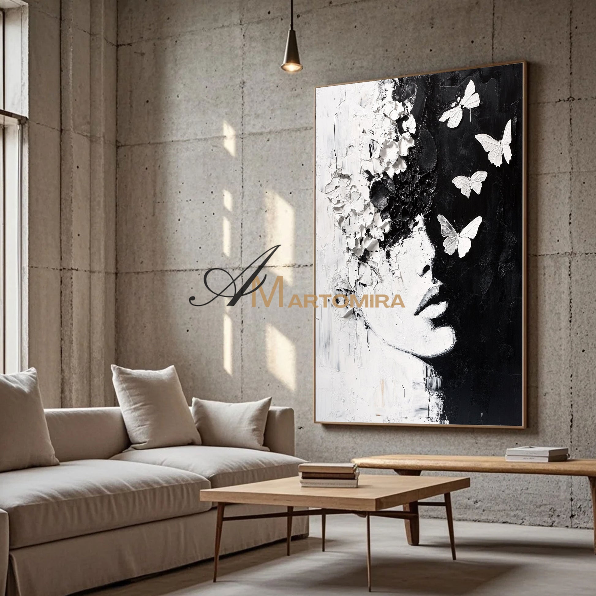 Black And White Abstract Art | Portrait Painting | Textured Painting | Large Wall Art #AP042