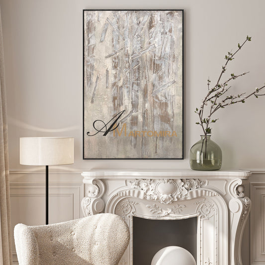 White Textured Wall Art | Bamboo Painting | Contemporary Abstract Wall Art | Minimalistic Wall Art #NY014