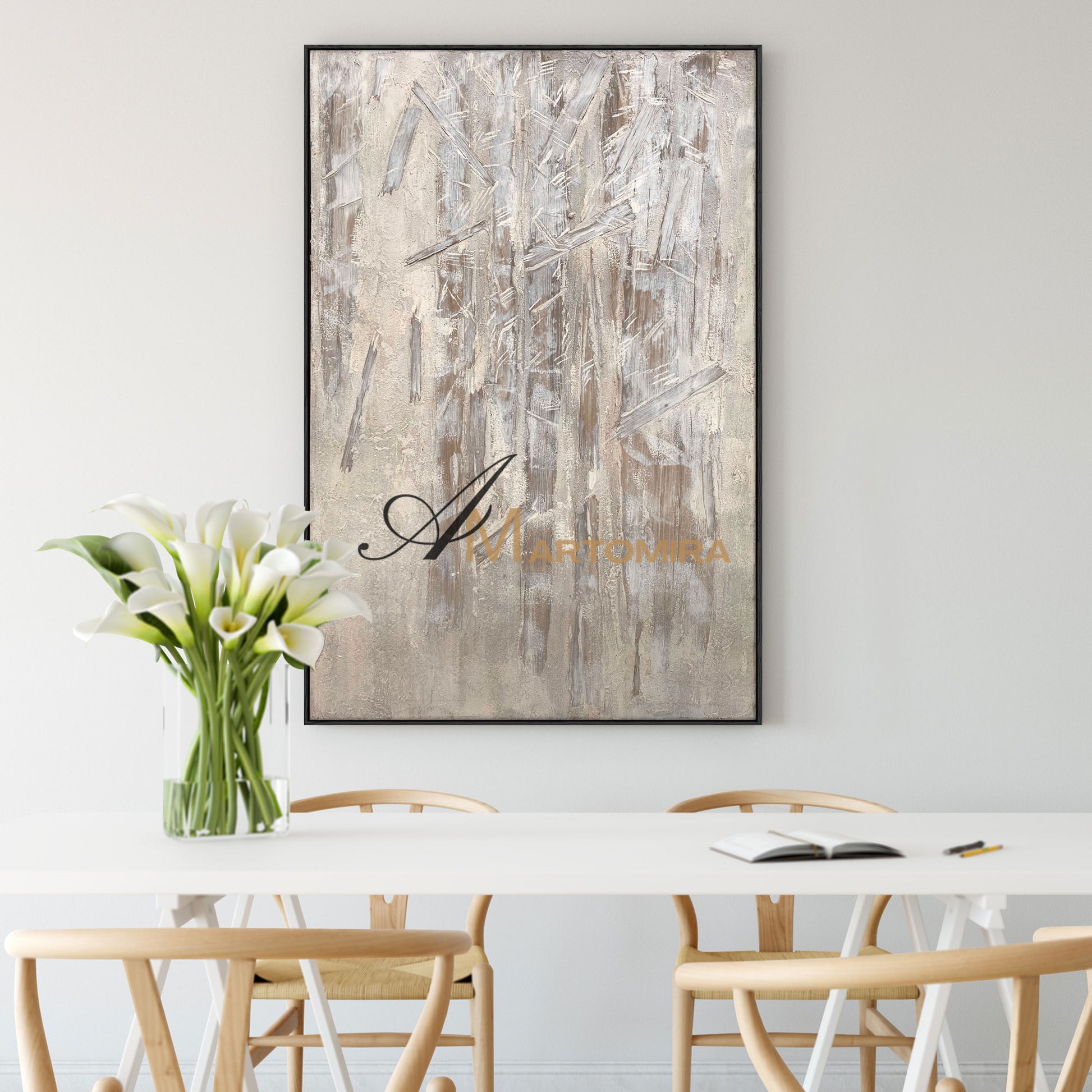 White Textured Wall Art | Bamboo Painting | Contemporary Abstract Wall Art | Minimalistic Wall Art #NY014
