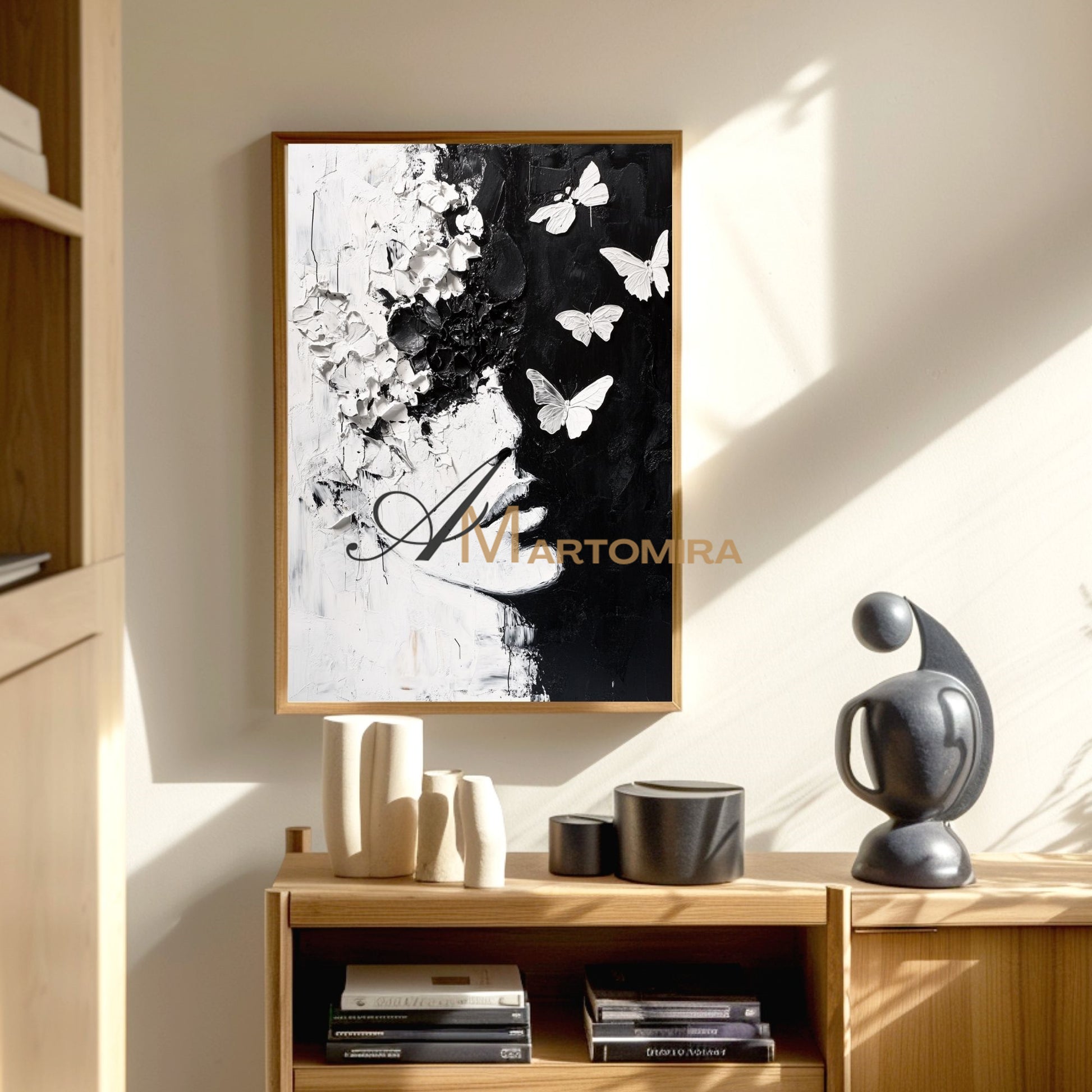 Black And White Abstract Art | Portrait Painting | Textured Painting | Large Wall Art #AP042