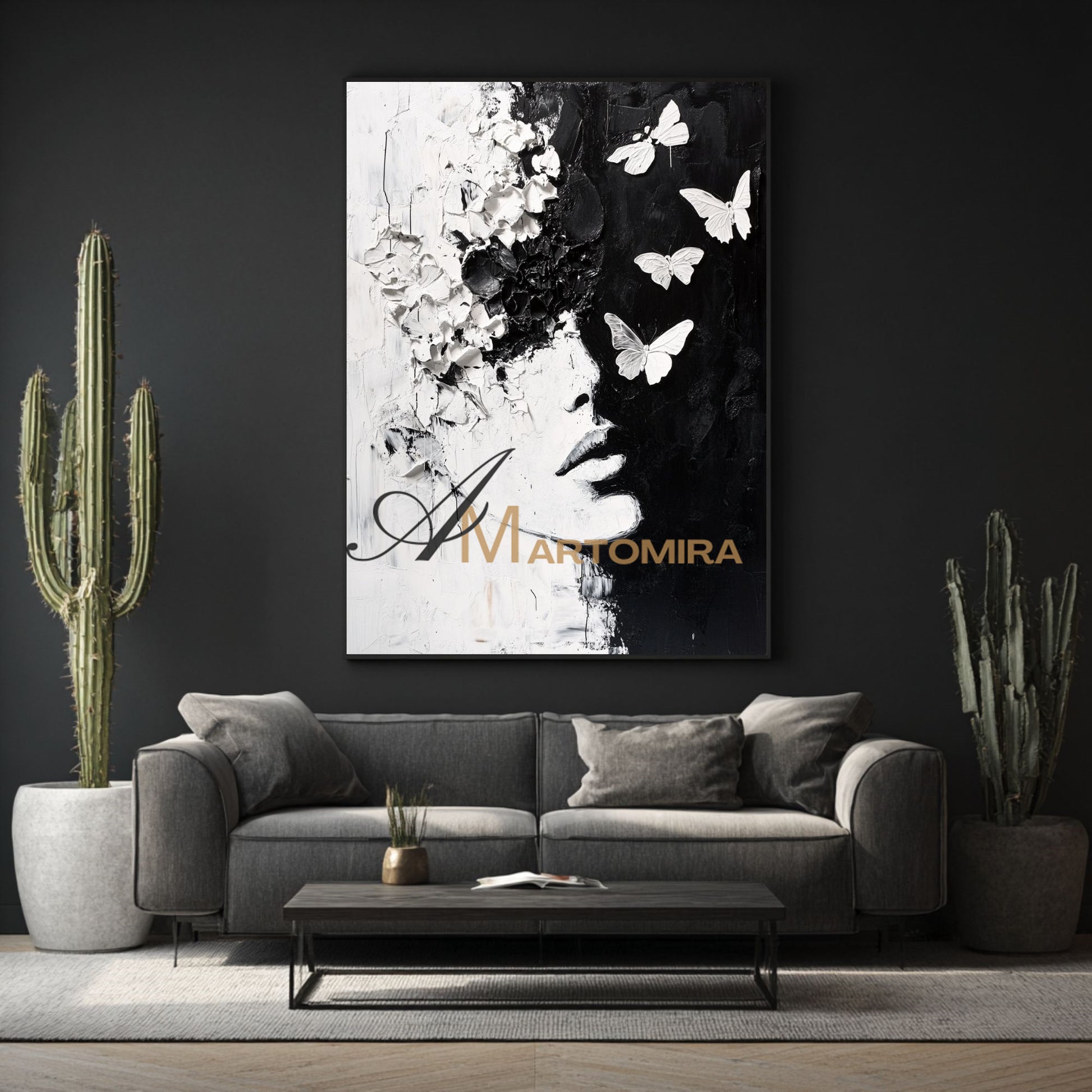 Black And White Abstract Art | Portrait Painting | Textured Painting | Large Wall Art #AP042