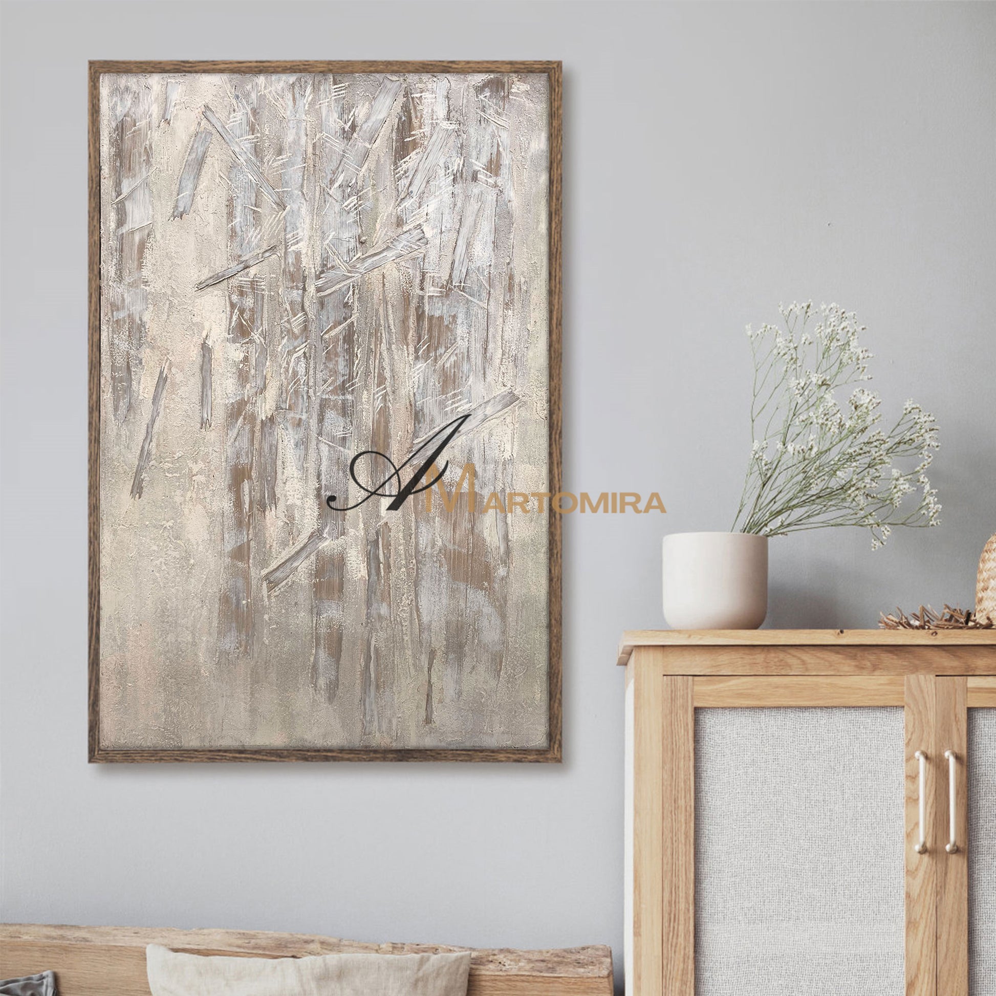 White Textured Wall Art | Bamboo Painting | Contemporary Abstract Wall Art | Minimalistic Wall Art #NY014