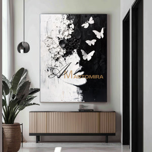 Black And White Abstract Art | Portrait Painting | Textured Painting | Large Wall Art #AP042