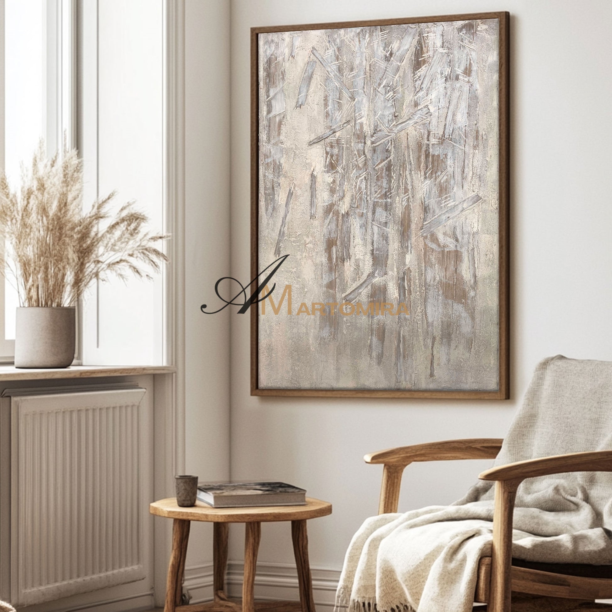 White Textured Wall Art | Bamboo Painting | Contemporary Abstract Wall Art | Minimalistic Wall Art #NY014