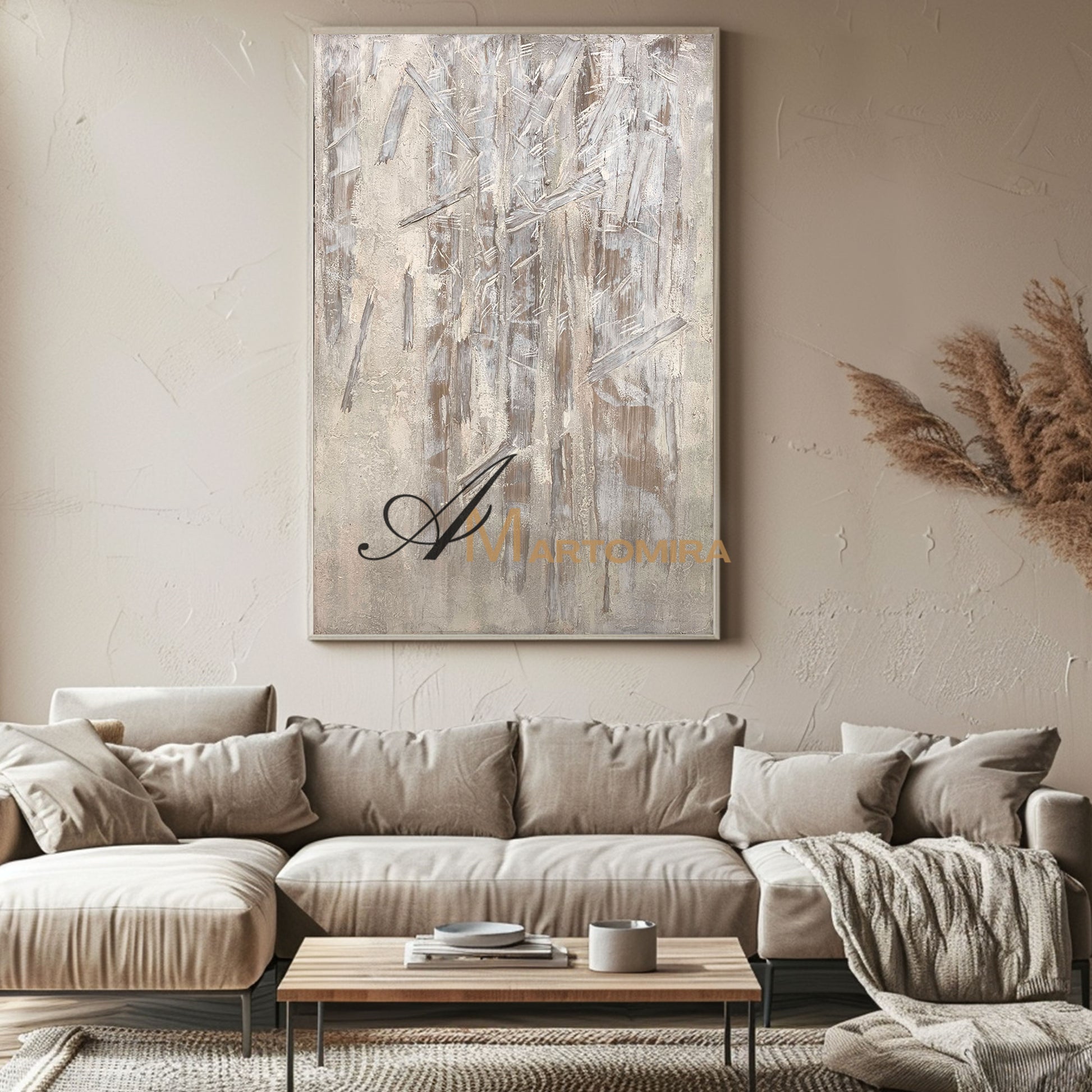 White Textured Wall Art | Bamboo Painting | Contemporary Abstract Wall Art | Minimalistic Wall Art #NY014