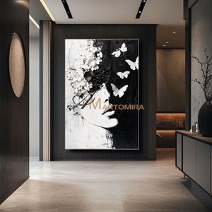 Black And White Abstract Art | Portrait Painting | Textured Painting | Large Wall Art #AP042