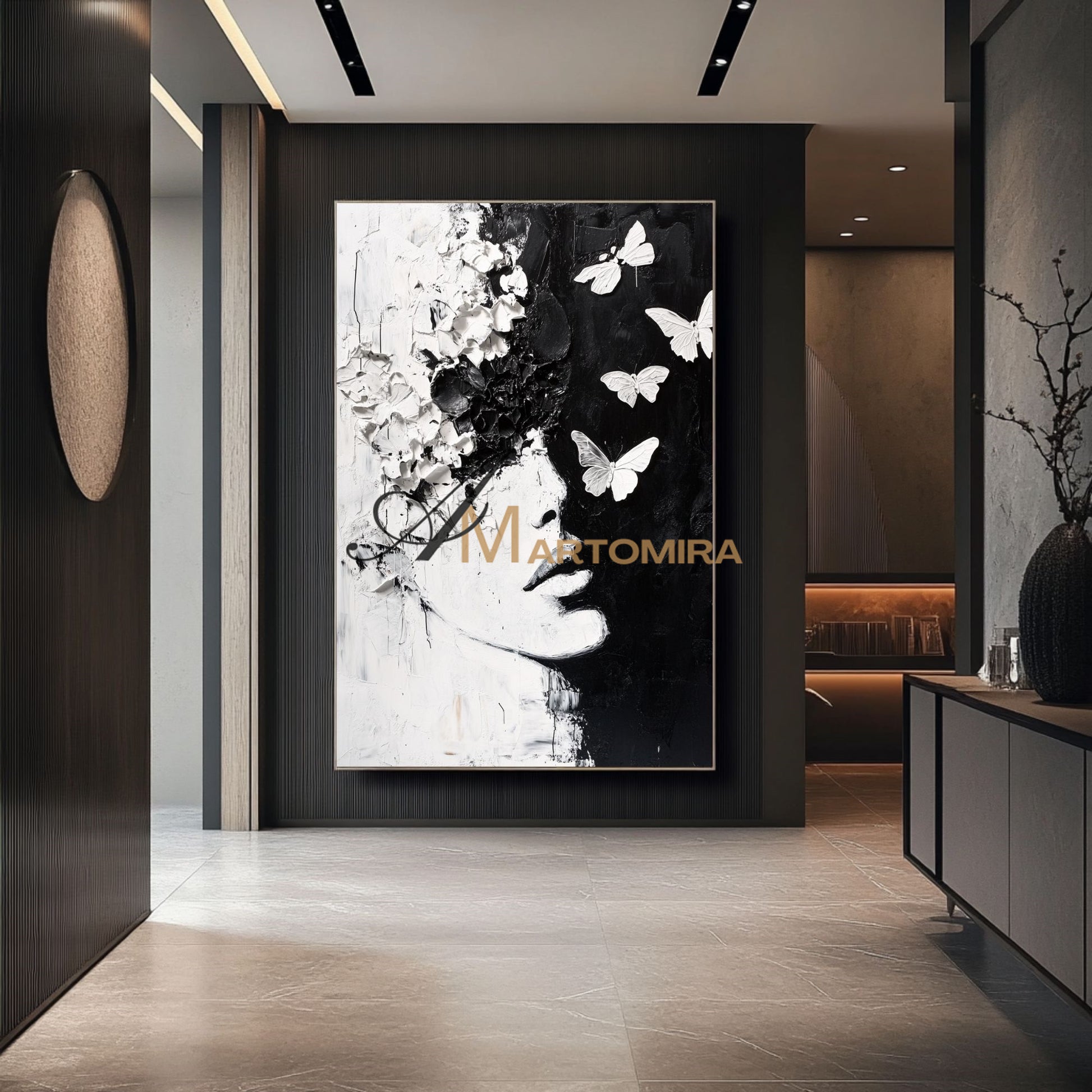 Black And White Abstract Art | Portrait Painting | Textured Painting | Large Wall Art #AP042