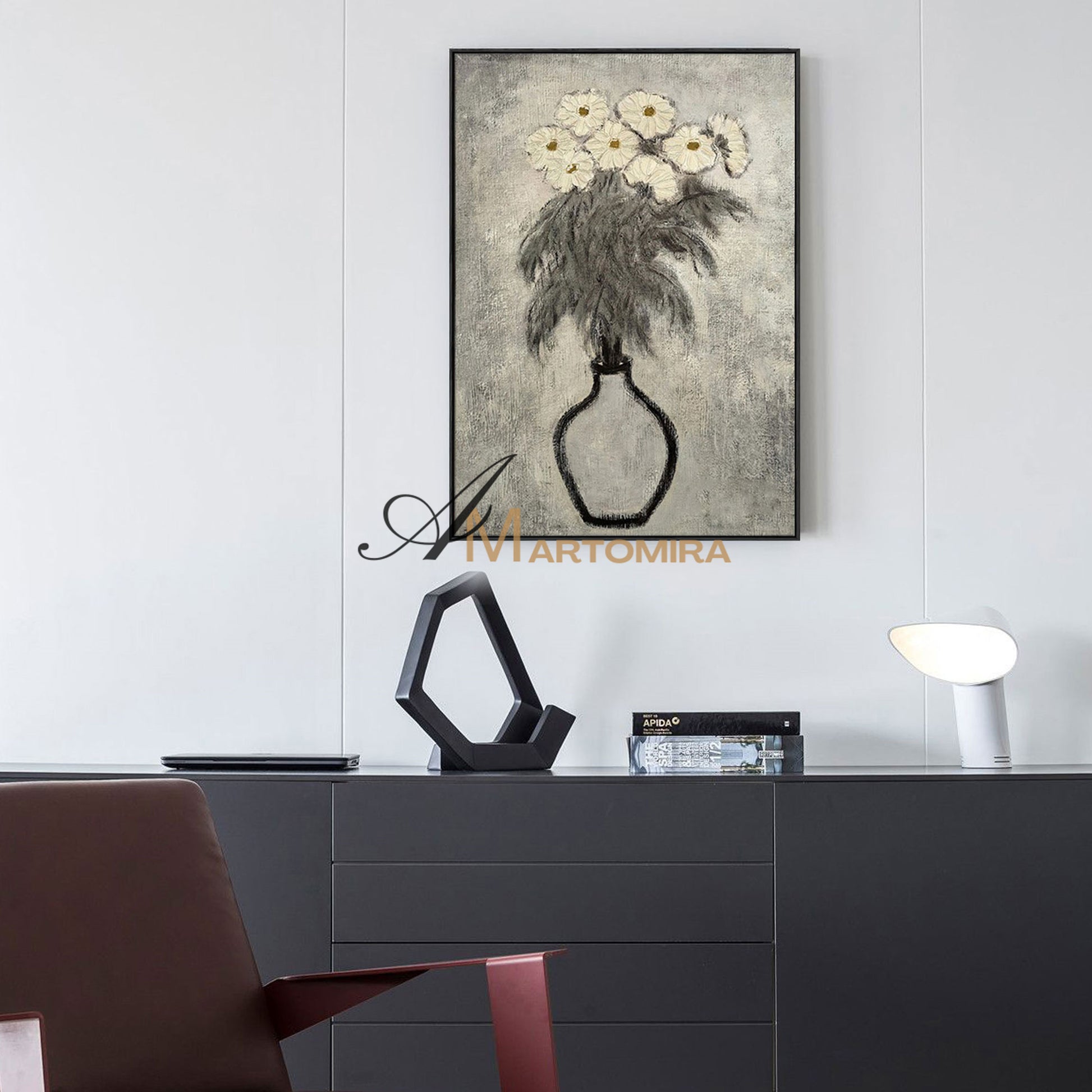Abstract Painting Floral | Floral Canvas Wall Art | Gray Floral Wall Art | Abstract Painting #MF066