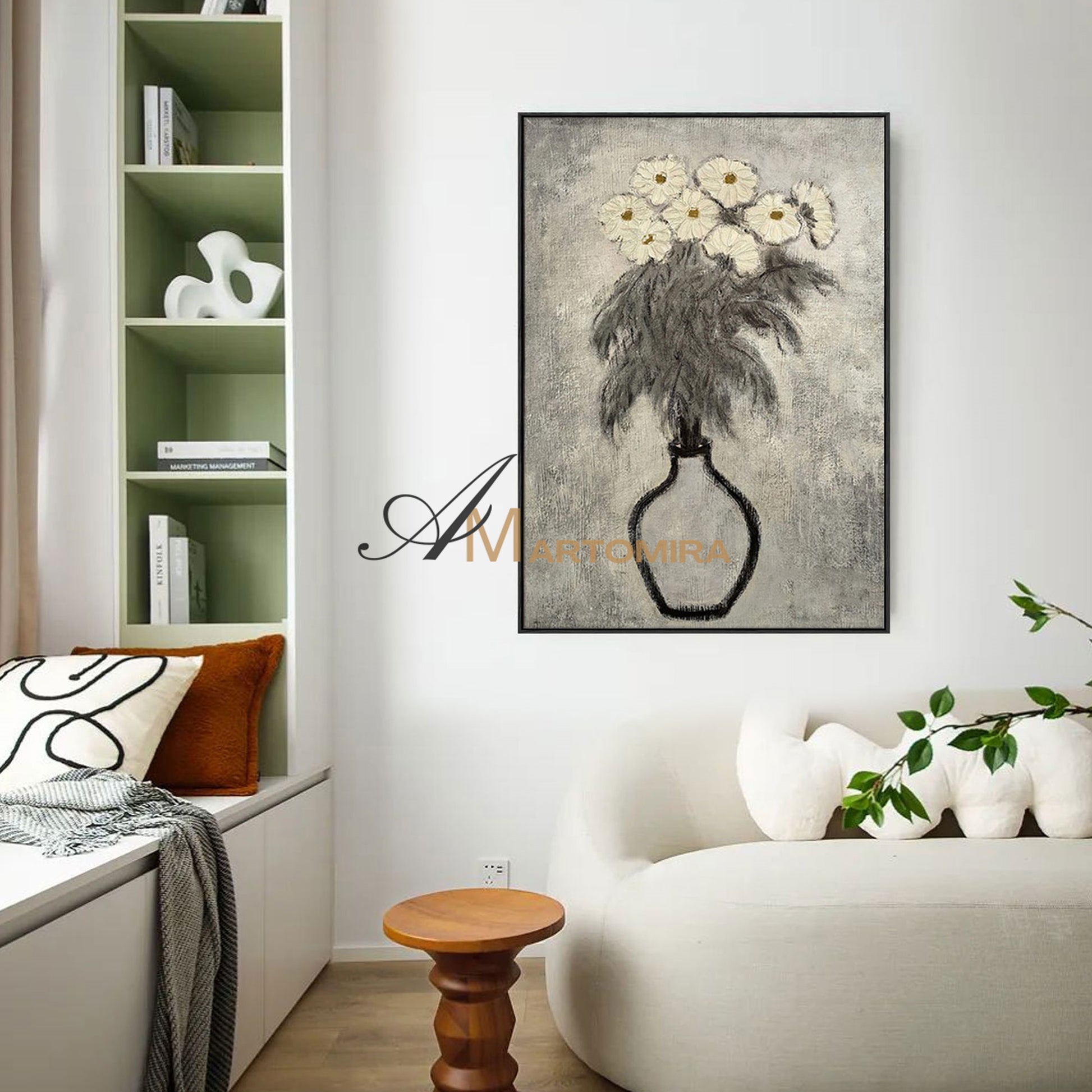 Abstract Painting Floral | Floral Canvas Wall Art | Gray Floral Wall Art | Abstract Painting #MF066
