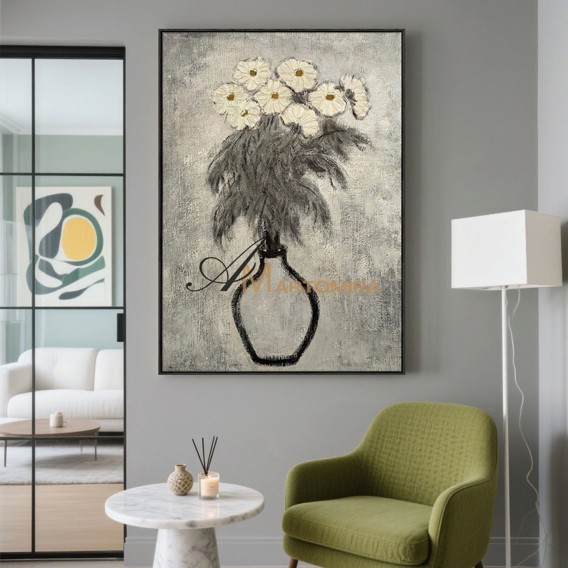Abstract Painting Floral | Floral Canvas Wall Art | Gray Floral Wall Art | Abstract Painting #MF066