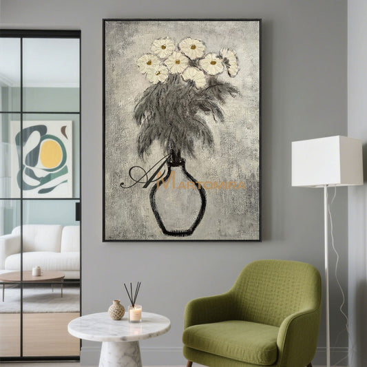 Abstract Painting Floral | Floral Canvas Wall Art | Gray Floral Wall Art | Abstract Painting #MF066