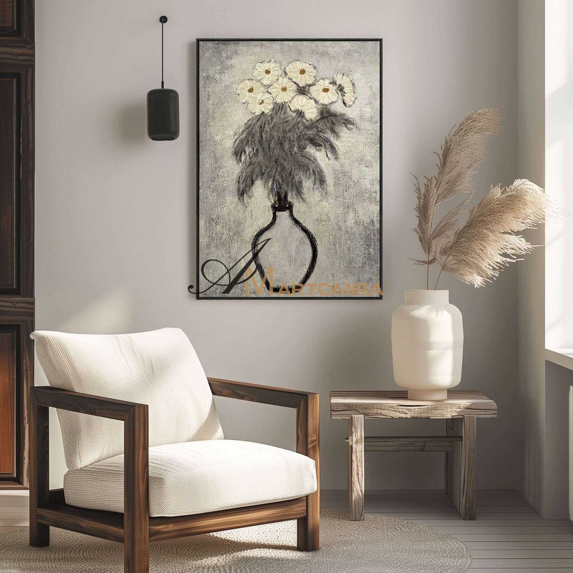 Abstract Painting Floral | Floral Canvas Wall Art | Gray Floral Wall Art | Abstract Painting #MF066