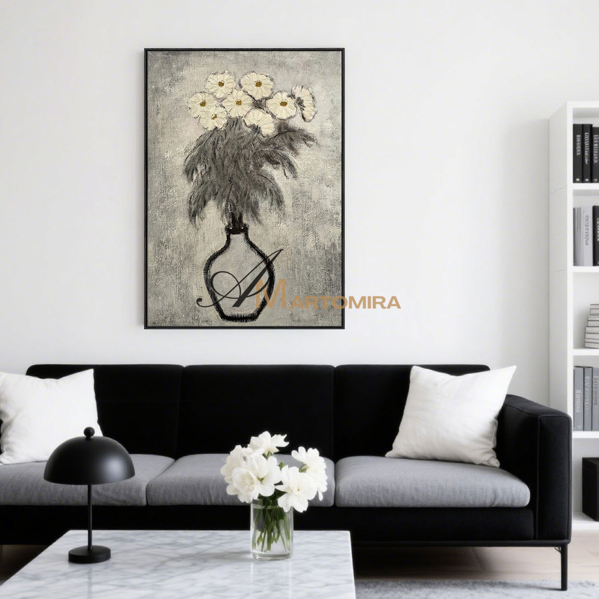 Abstract Painting Floral | Floral Canvas Wall Art | Gray Floral Wall Art | Abstract Painting #MF066