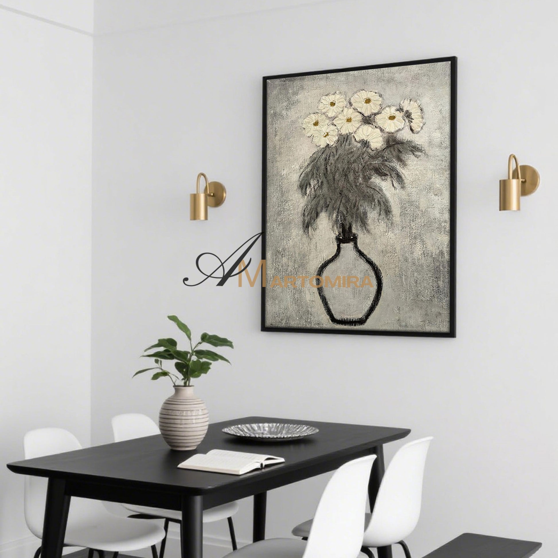Abstract Painting Floral | Floral Canvas Wall Art | Gray Floral Wall Art | Abstract Painting #MF066