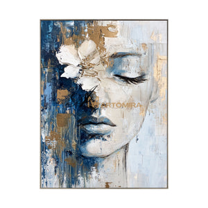 Wall Decorations | Abstract Painting Of Face | Blue And Gold Wall Art | Large Wall Art #AP014