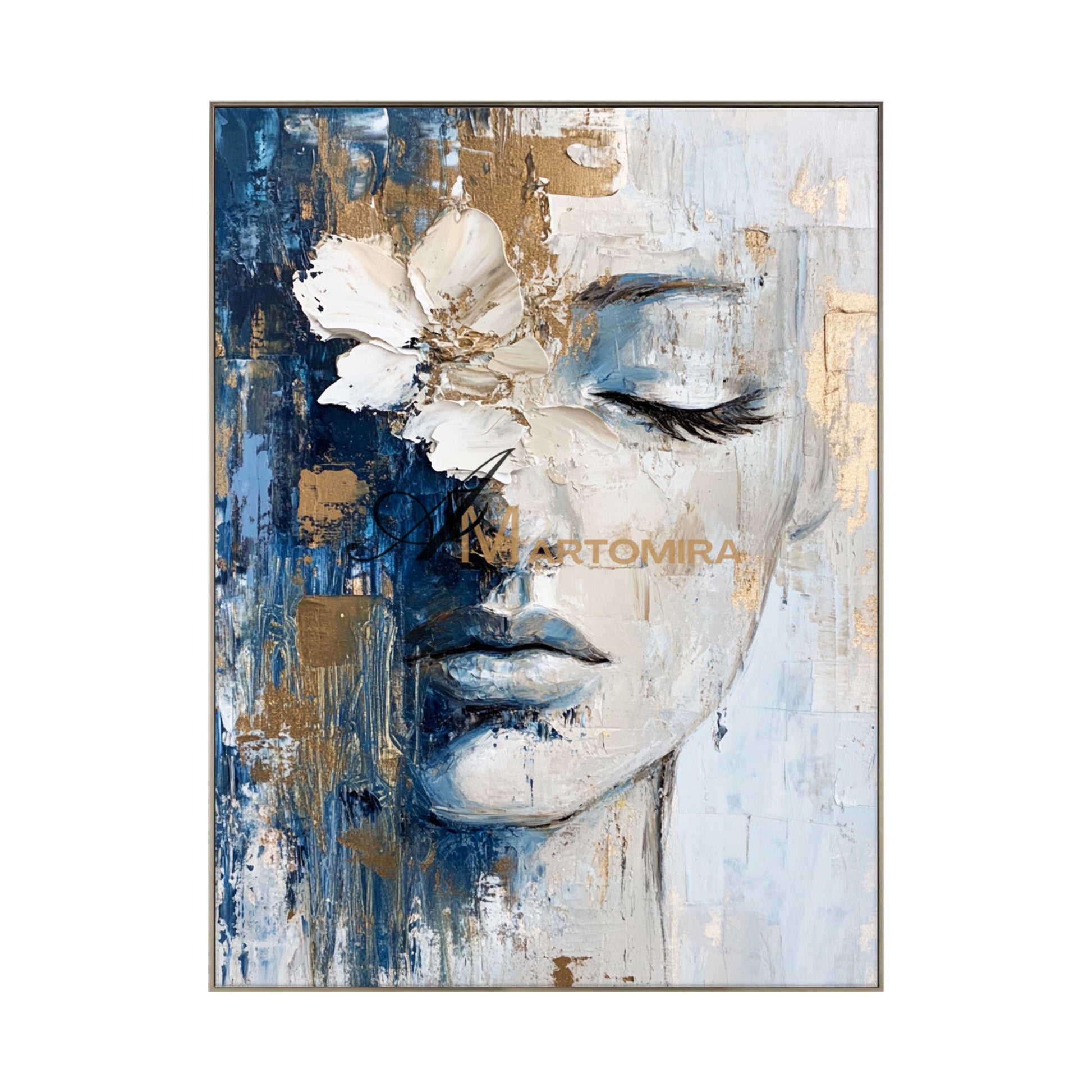 Wall Decorations | Abstract Painting Of Face | Blue And Gold Wall Art | Large Wall Art #AP014