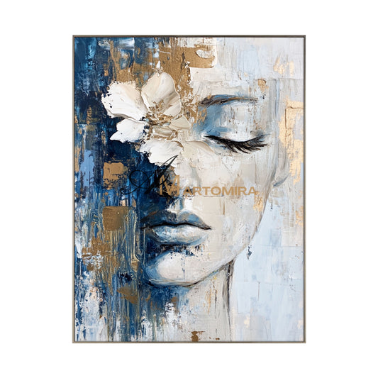 Wall Decorations | Abstract Painting Of Face | Blue And Gold Wall Art | Large Wall Art #AP014