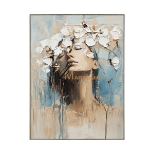 Abstract Woman Painting | Blue And White Wall Art | Abstract Painting | Large Canvas Art #AP015