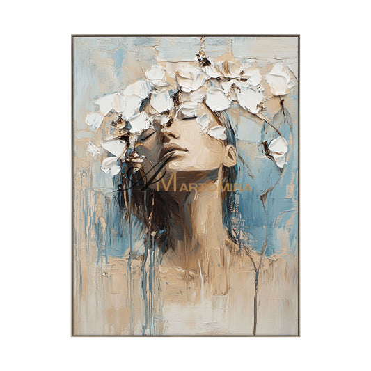 Abstract Woman Painting | Blue And White Wall Art | Abstract Painting | Large Canvas Art #AP015