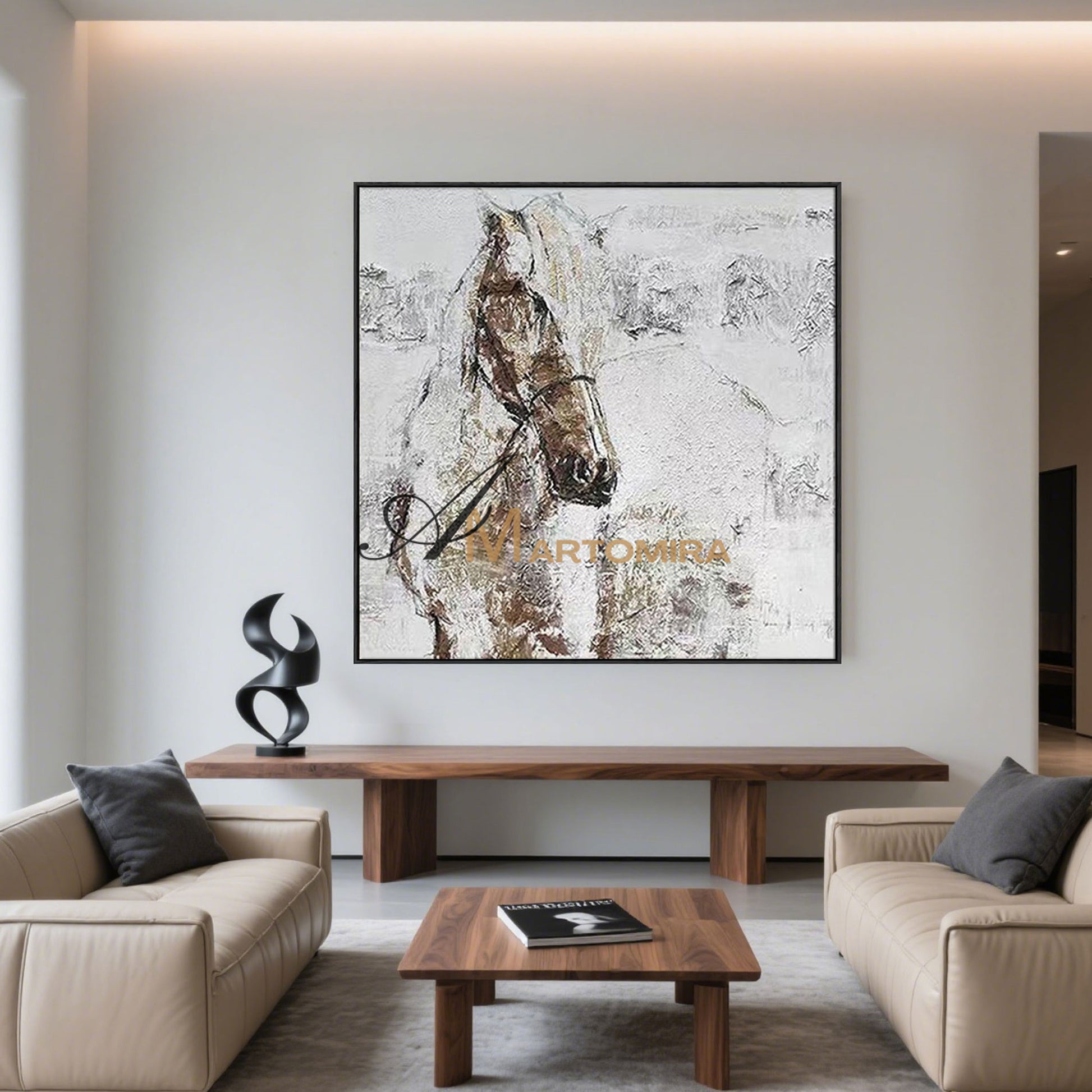 Horse Wall Art | Horse Paintings On Canvas  | Brown And Beige Wall Art | Abstract Wall Art #MF068